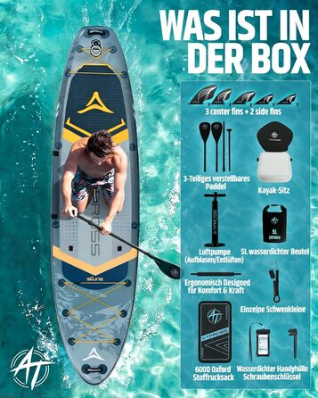 SUP дошка для плавання 366x92 см, сіро-помаранчева, до 240 кг - набір з сидінням та аксесуарами для йоги, риболовлі та серфінгу