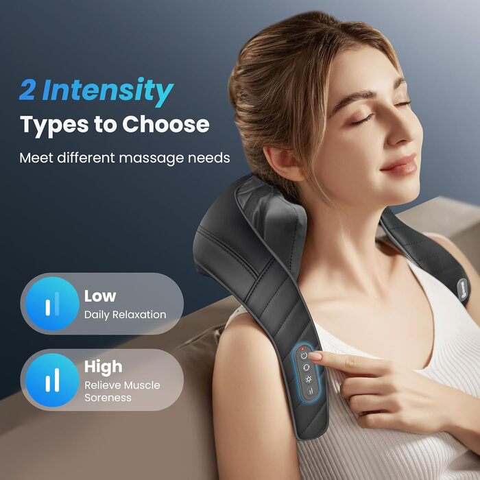 Бездротовий масажер Comfier 4D Шиацу для шиї та плечей з підігрівом і вібрацією, електрична подушка для масажу спини, для дому та авто, подарунок