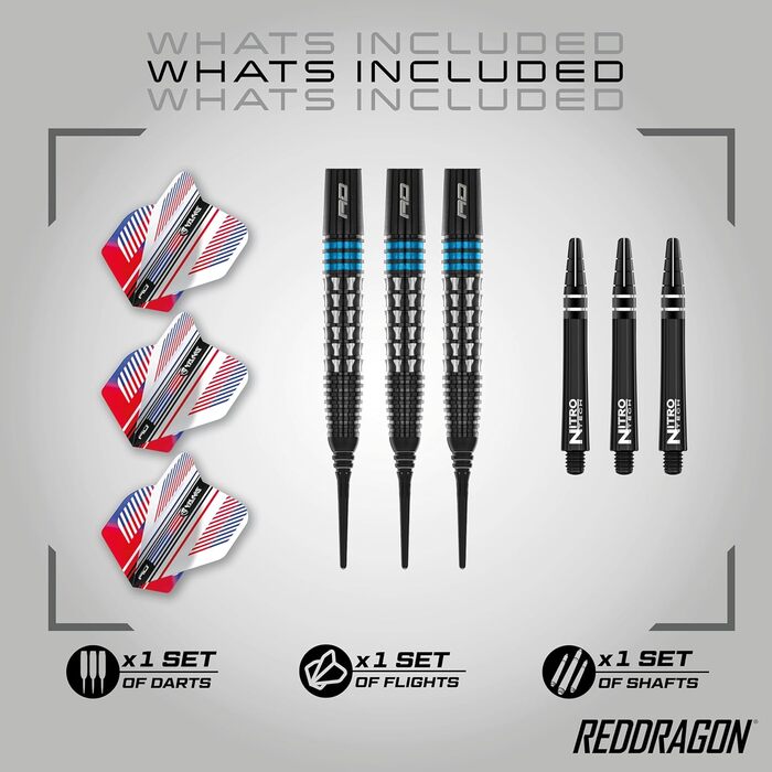 Дротики Red Dragon Vengeance Premium Wolfram Softip 20 г з оперенням і стрижнями