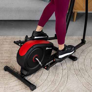 Еліптичний тренажер Hop-Sport HS-2050C з LCD-дисплеєм та вимірюванням пульсу, тихий тренажер для дому, магнітна система гальмування та транспортні ролики, червоний