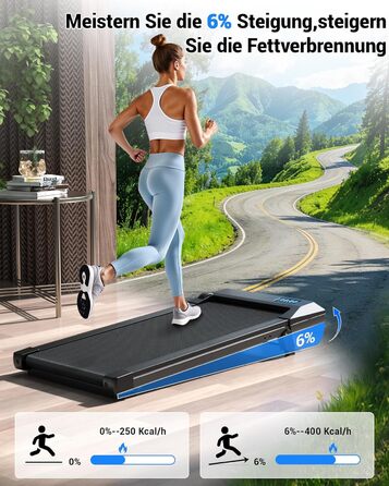 Бігова доріжка DeerRun Walking Pad під стіл з ухилом 6%, для дому та офісу, компактна, з додатком, пультом та LED-дисплеєм, до 136 кг, чорна глянцева