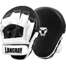 Боксерські лапи LangRay для кікбоксингу та MMA, тренувальні лапи з штучної шкіри для дітей та дорослих, Муай Тай, Карате (чорно-білі), 1 пара