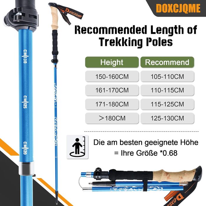 Телескопічні палиці для скандинавської ходьби та трекінгу (2 шт.), складані, 110-130 см, алюмінієві, з гумовими наконечниками та сумкою (Синій)