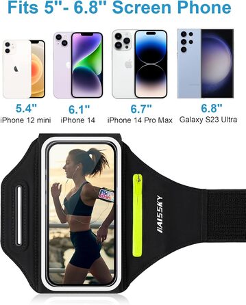 Сумка для телефону на руку для бігу з кишенькою для навушників, ремінець для iPhone 17 16 15 14 13 12 11 Pro Max Galaxy S24 S23 Ultra, чорний (до 6,8 дюймів)