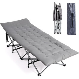 Розкладне ліжко Bonnlo для кемпінгу з матрацом – ліжко для риболовлі, відпочинку на природі, у саду, на пляжі, 190×71x36 см, сірий