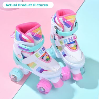 Роликові ковзани для дівчаток ERNAN, регульовані, LED, для підлітків та початківців. 4 розміри, рожевий колір