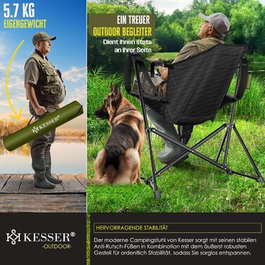 Крісло для кемпінгу KESSER® Schaukelstuhl: складне, з підсвічуванням та тримачем для напоїв, до 160 кг, Хакі/Чорний