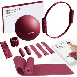 Набір для пілатесу Neolymp для дому: м'яч, кільце, гантелі, стрічки, E-book + килимок для йоги (Berry)