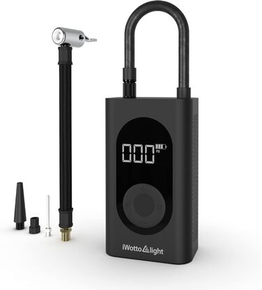 Портативний електричний компресор iWotto з LCD-дисплеєм, LED-ліхтарем, Powerbank для авто, мотоцикла, велосипеда і м'ячів