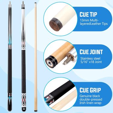 Більярдний кий Sinsilvie 58 дюймів (19/20 oz) з наконечником 13 мм, чорний/білий, для чоловіків та жінок