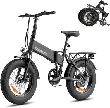 Електровелосипед складаний Touroll S1 20x4.0 дюйма, 48В 15.6Аг, фетбайк для бездоріжжя, пляжу та снігу, 100 км запас ходу, 60Нм мотор, 7-ступеневий, для чоловіків