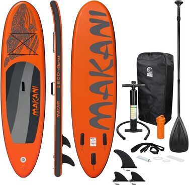 Надувна SUP-дошка ECD Germany Makani 305/308/320/380 см, PVC, до 120/150 кг, товщина 10/15 см, з каяк-сидінням, комплект із сумкою, веслом, для серфінгу та веслування, помаранчева