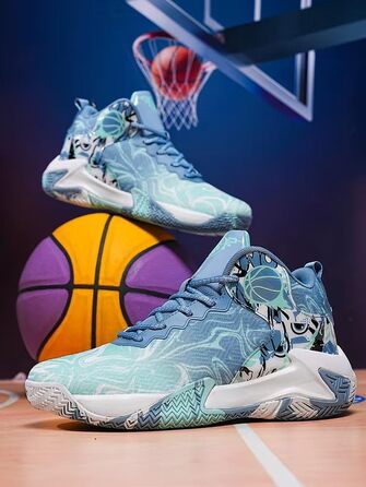 Баскетбольні кросівки для чоловіків великих розмірів, високі, дихаючі, з антиковзаючою підошвою, зносостійкі, для відскоку, повсякденні, спортивні тренувальні черевики (47 EU, Moonlight)