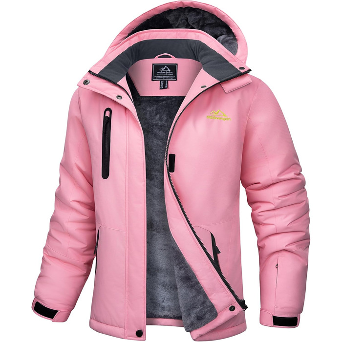 TACVASEN Daen Зимова куртка: водонепроникна, для активного відпочинку, флісова підкладка, знімний капюшон, вітрозахист, сноуборд, білий (рожевий, S)