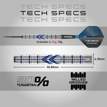 Преміальний набір дротиків Red Dragon Gerwyn Price Iceman Midnight Edition з вольфраму з крилами та стрижнями