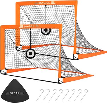 Футбольні ворота BAGAIL Pop-Up 4x3 фути з мішенню, кілками та сумкою, легке складання, для саду та ігор, помаранчеві, 2 шт