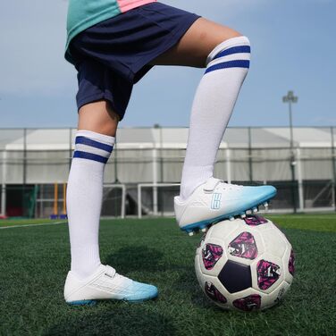 Дитячі футбольні бутси JABASIC для гри на твердих поверхнях, розмір 28 EU, біло-блакитні, з футболковими шкарпетками