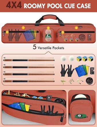Чохол для більярдної кулі, сумка для 4 кулі та 5 шесток, м'яка підкладка, регульований ремінь, для жінок та чоловіків, Deluxe, помаранчевий