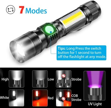 Набір ліхтариків Karrong LED: ультрафіолетовий (UV 395нм) та червоний світловий режим, USB-зарядка, магнітний корпус, для кемпінгу та походів (4 шт, чорні)