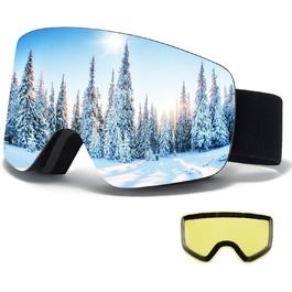 Скі-маска JQF Gear для унісекс, YH227 сноуборд маска OTG з антиковзним ремінцем, захист від УФ, антитуманність, скі-маски повністю покриті REVO, регульовані скі-окуляри для катання на лижах (09-Срібло/Чорний+Лінза (VLT13%))