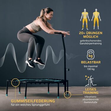 Трамплін для фітнесу SportPlus з тихим гумовим пружинним механізмом, до 130 кг, турквіс, не складається