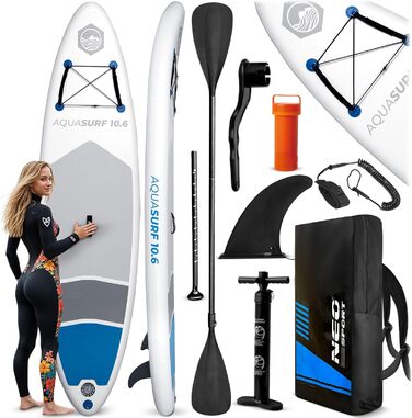 Надувний SUP-борд Neo-Sport Stand Up Paddle Board 10.6 (білий) з аксесуарами: насос, весло, страховка, рюкзак