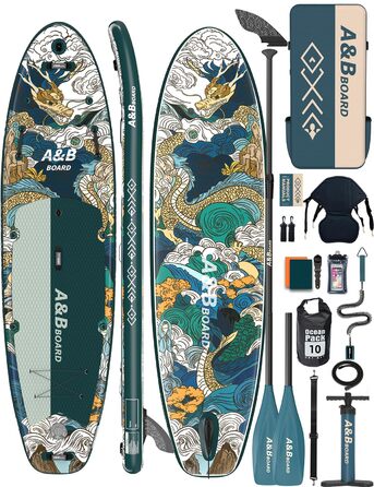 Надувний SUP-борд ABBOARD 335 см для двох осіб, зелений - з преміум аксесуарами, вантажопідйомність 200 кг