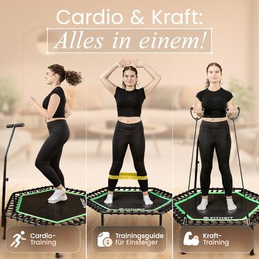 Батут фітнес для дорослих Ø120 см до 150 кг з ручкою та гумовими стрічками | Minitrampolin Rebounder