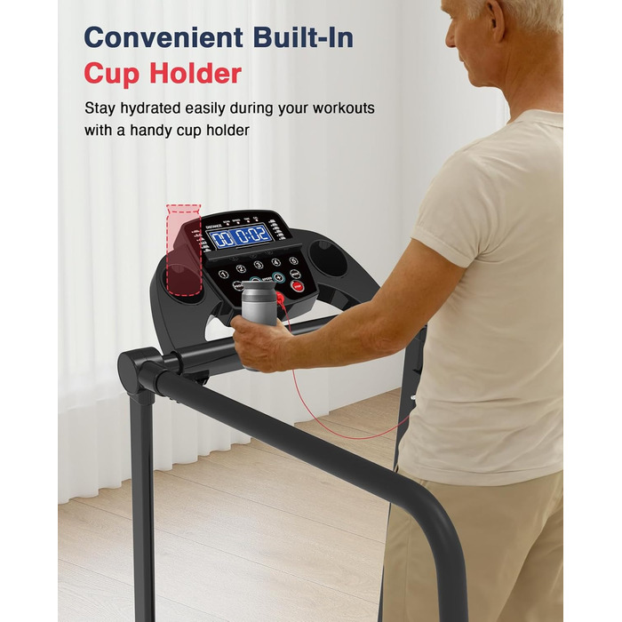 Біговий доріжка Redliro з довгими поручнями для людей похилого віку, до 136 кг, складана, з колесами, тримач для напоїв та телефону, для відновлення вдома або в квартирі