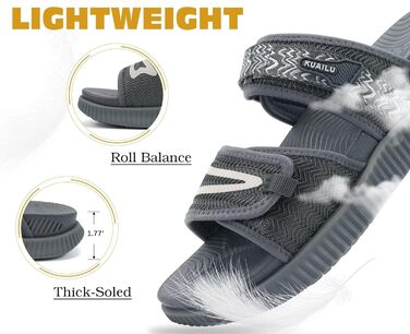 Спортивні сандалі KuaiLu жіночі з м'якою устілкою, ортопедичні для підтримки підошви, літні відкриті босоніжки для активного відпочинку та прогулянок (Сірі, 39 EU)