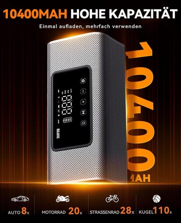 Електричний компресор SUNPOW 150PSI, портативний насос з акумулятором, металевий двоциліндровий, LCD-дисплей, для авто, велосипедів, пікапів і SUV