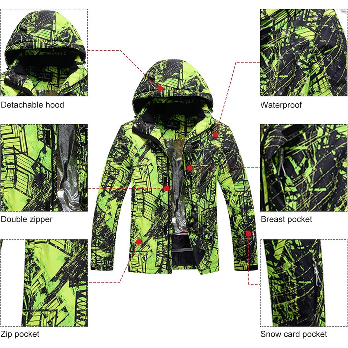 WOWULOVELY Зимовий комбінезон для чоловіків, водонепроникний, вітронепроникний, комплект куртки та штанів, ізольований, для сноуборду та катання на лижах, XXL, колір зелений
