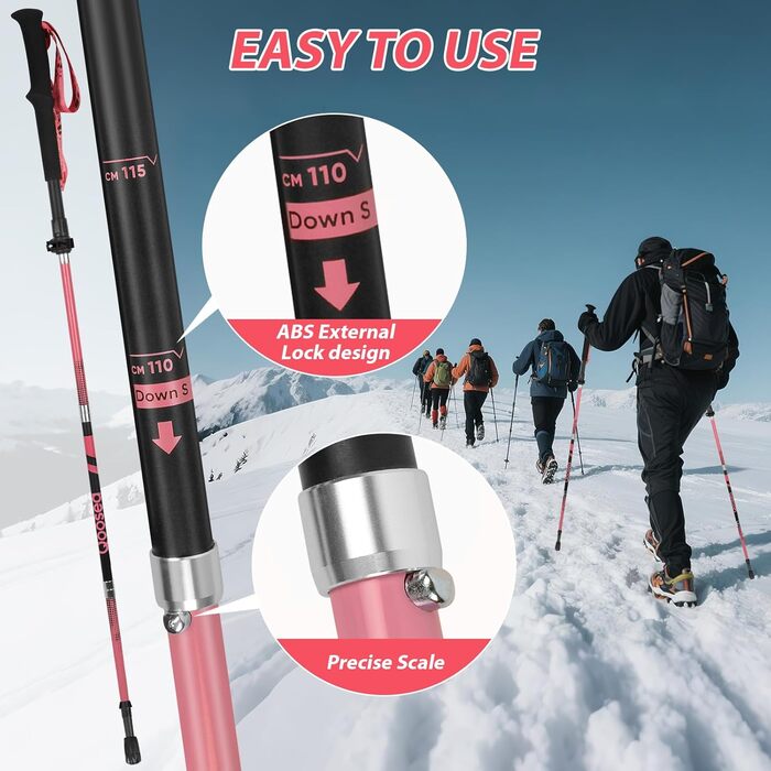 Телескопічна палиця для скандинавської ходьби Qoosea (110-125 см), карбонова складана трекінгова палиця для гікінгу та гірських лиж, синя