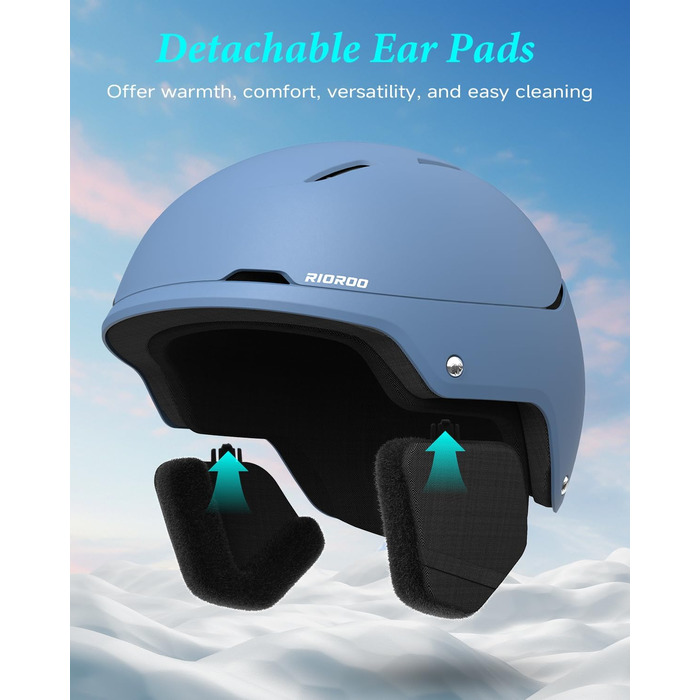 Шолом для сноуборду та лиж чоловічий/підлітковий, регульований розмір, флусові навушники, вентиляційна система, сумісний з маскою (Sky Blue, M)