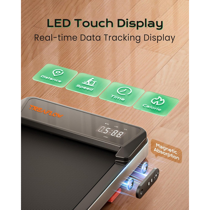 Біговий доріжка з нахилом для дому та офісу, 2.5 PS, портативна під стіл, вантажопідйомність 120 кг, з пультом ДУ, LED-дисплеєм (сріблястий)