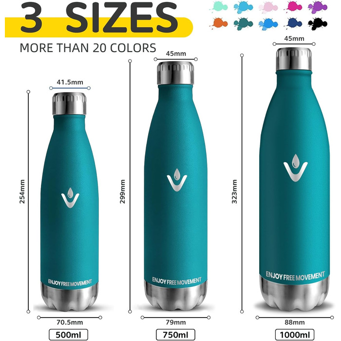 Фляга для води 750 мл, нержавіюча сталь, без BPA, з подвійними стінками, термофляга, для спорту, фітнесу, туризму, кемпінгу, їзди на велосипеді, моховий колір