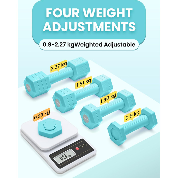 Набір гантелей Fragraim регульовані для жінок та чоловіків, 4,54 кг, 4-в-1, вага 0,9-2,27 кг, з м'яким покриттям TPU, для дому