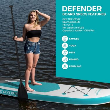 Надувне SUP дошка Panana Stand Up Paddle Board з аксесуарами: весло, неслизьке покриття, 325x76x15 см, зелене