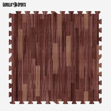 Набір захисних пазл-матів для підлоги GORILLA SPORTS® з EVA-піни, 60x60x1,2 см, 16 шт (5,76 м²), протиковзкі килимки для фітнесу та тренувань, колір: темний дерево