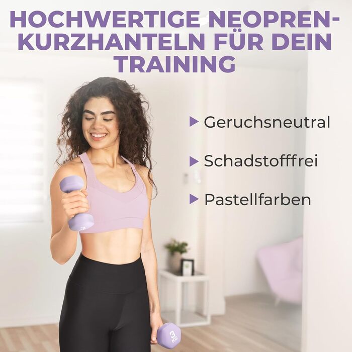 Набір гантелей HQ Germany® 2x3 кг, лавандово-сірий, для фітнесу та Pilates, домашній спортзал