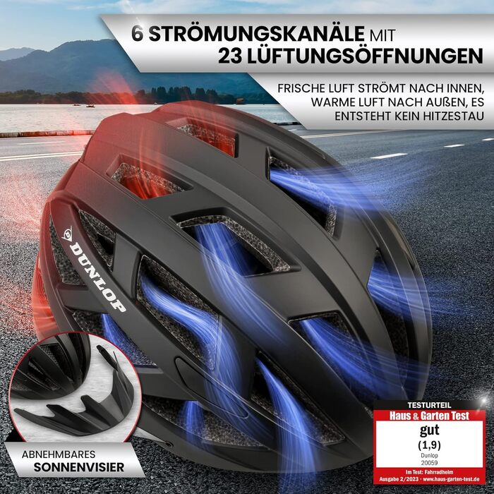 Велошолом Dunlop з підсвіткою, ультралегкий, універсальний для дорослих і дітей, з візором і заднім ліхтарем для міста