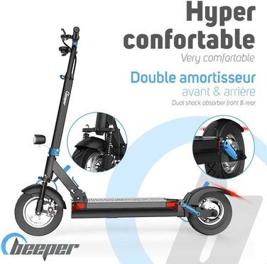 Електросамокат BEEPER Max з сигналізацією, 10 дюймів, 500 Вт, 48 В