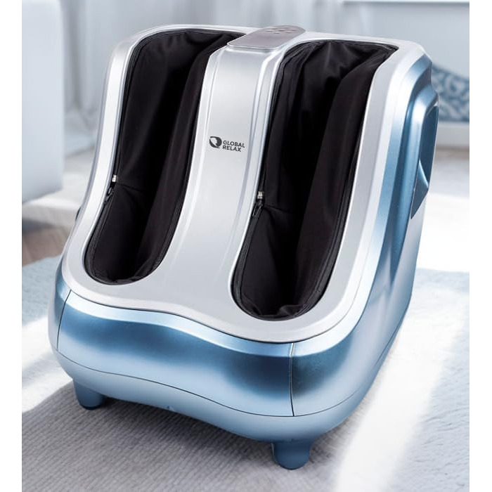 Електричний масажер для ніг GLOBAL RELAX VITALZEN SLIM з шиацу, розминанням і підігрівом, для поліпшення кровообігу та зняття болю, інтуїтивна панель керування, синій (Vitalzen Pro)