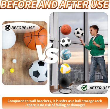 Стійка для м'ячів 5-ти ярусна: волейбол, футбол, баскетбол - металева стійка для зберігання м'ячів у спортзалі, гаражі