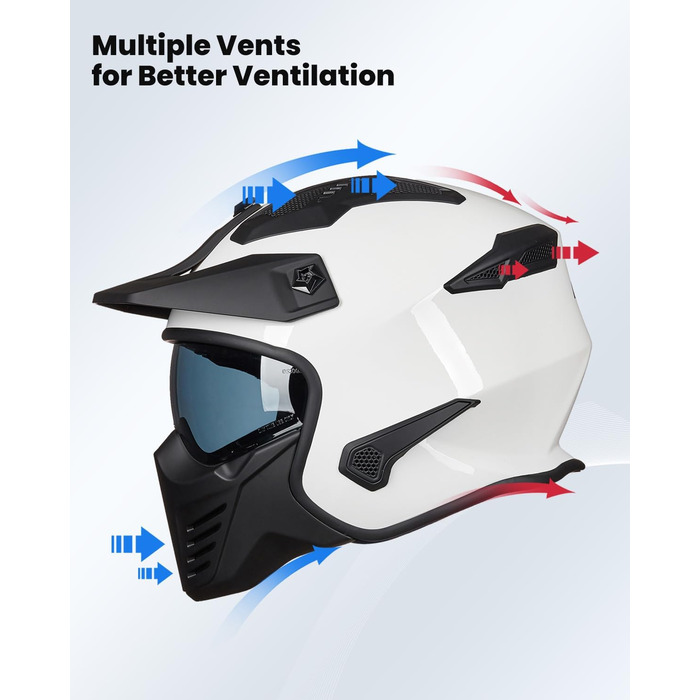 Мотошолом інтегральний IL Helmets 726X для чоловіків, ретро, з візором, ECE, білий, розмір M