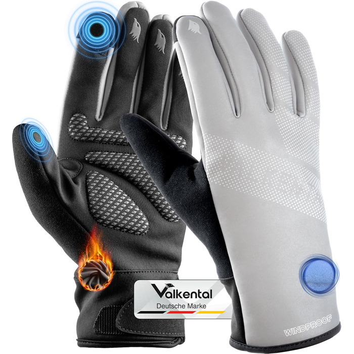 Водонепроникні велосипедні рукавички Vakenta® з ізоляцією 3M | З малюнком та зчепленням | Зимові та перехідні рукавички [для чоловіків та жінок] з функцією сенсорного екрану - GoRider. Час переходу (до 6°C, 2-шарові) (Повністю світловідбиваючі/Срібні, XXL