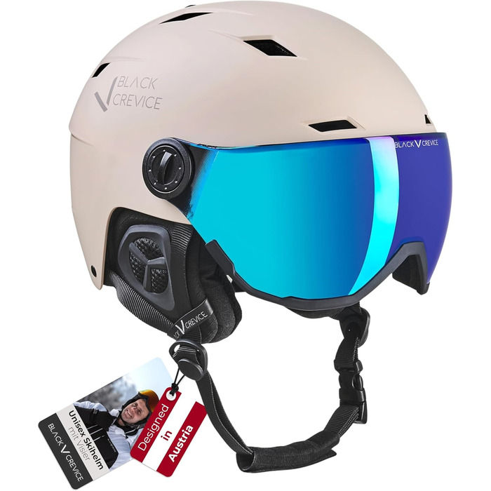 Чорний гірськолижний шолом BLACK CREVICE Kirchberg з візором та вентиляційними отворами - дихаючий шолом для чоловіків та жінок, колір simply taupe 2, розмір L (58-61 см)