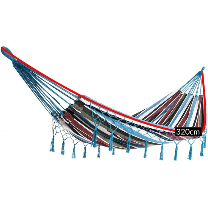 Гамак DETEX® для двох міцний Boho-стиль для саду, кемпінгу, подорожей XXL 300 кг блакитний