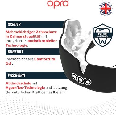 Захист для зубів OPRO - Капа для боксу, MMA, єдиноборств, регбі та хокею. Підходить для дорослих та дітей. Регульована, стоматологічного рівня. Чорний/Білий. Вік 10+