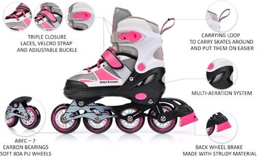 Дитячі ролики Meteor Rox з регулюванням, рожево-сірі. ABEC-7 підшипники, PU колеса 72мм, рама з алюмінію. Розміри S30-33, M34-37, L38-41
